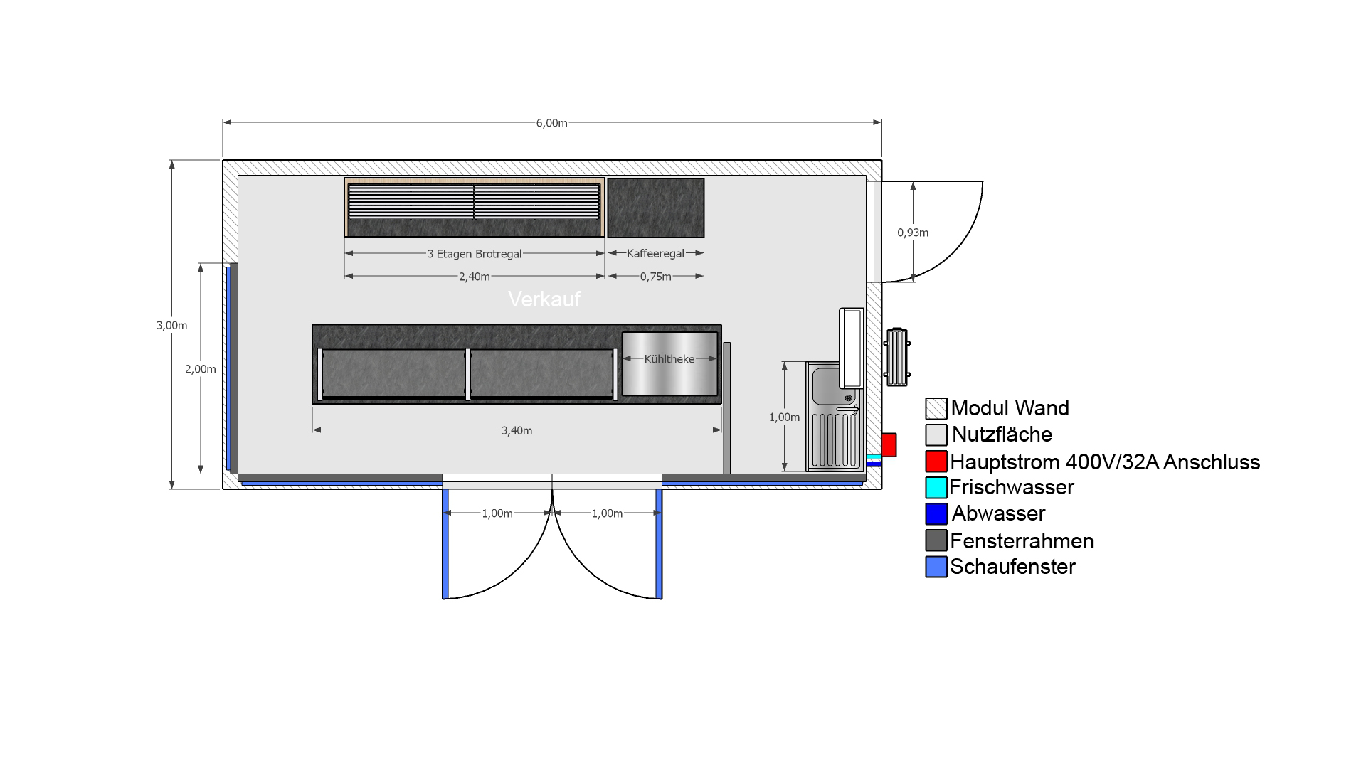 Bäckerei Verkaufsmodul 7x3m